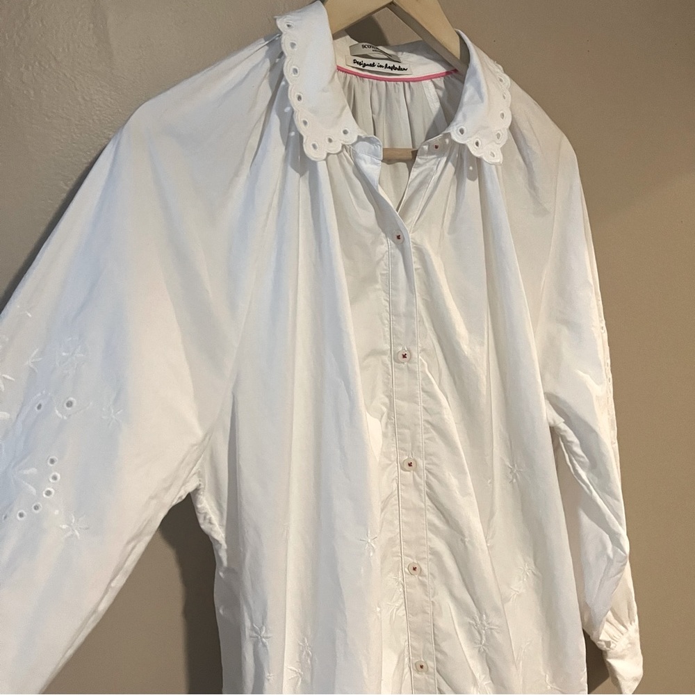 Scotch & Soda Organic Cotton Broderie Anglaise Shirt Dress Embroidered Eyelet - Picture 6 of 16